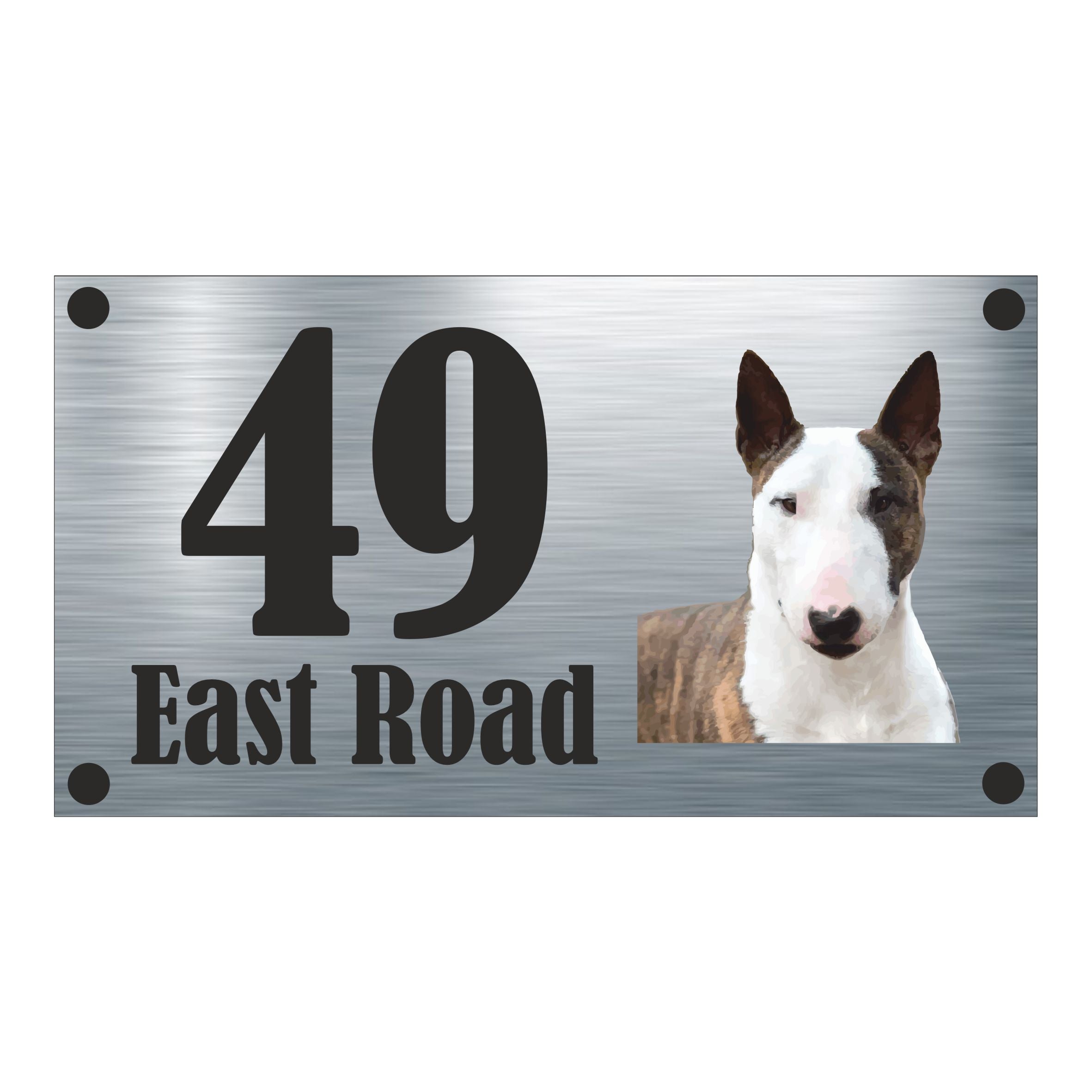 Dog Collection - English Bull Terrier Brindle (HEAD ONLY) Aluminium House Sign - Personalised