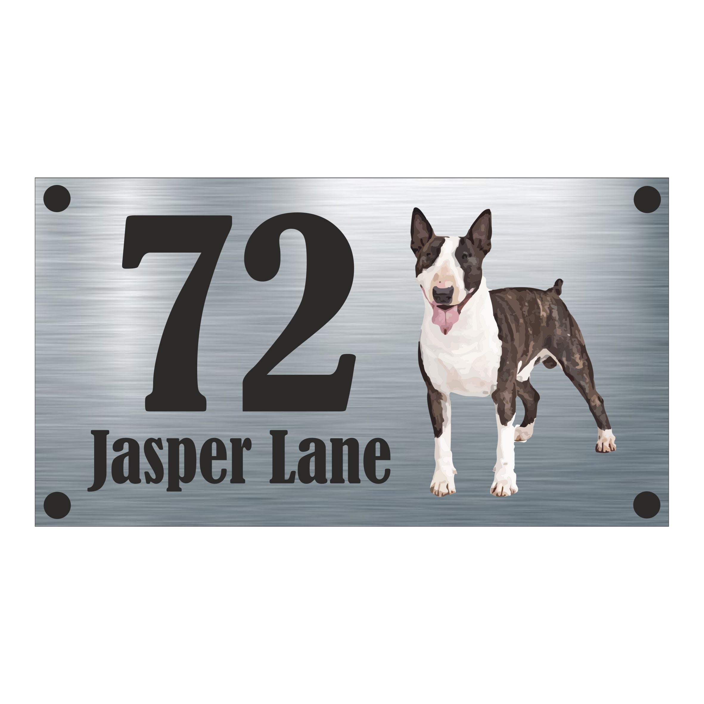 Dog Collection - English Bull Terrier Brindle Aluminium House Sign - Personalised