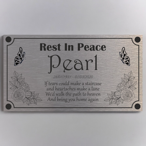 Memorial Plaque - Flower & Butterfly Design - Personalised With Any Name ( 11cm x 20cm )