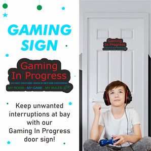 Gaming In Progress - Do Not Disturb Kids Bedroom Door Sign - Unique Gift