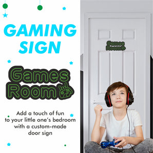 Green Games Room Kids Bedroom Door Sign - Unique Gift