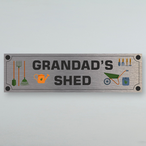 FUN - Grandad's Shed Personalised Aluminium Plaque - With Any Name ( 7cm x 25cm )