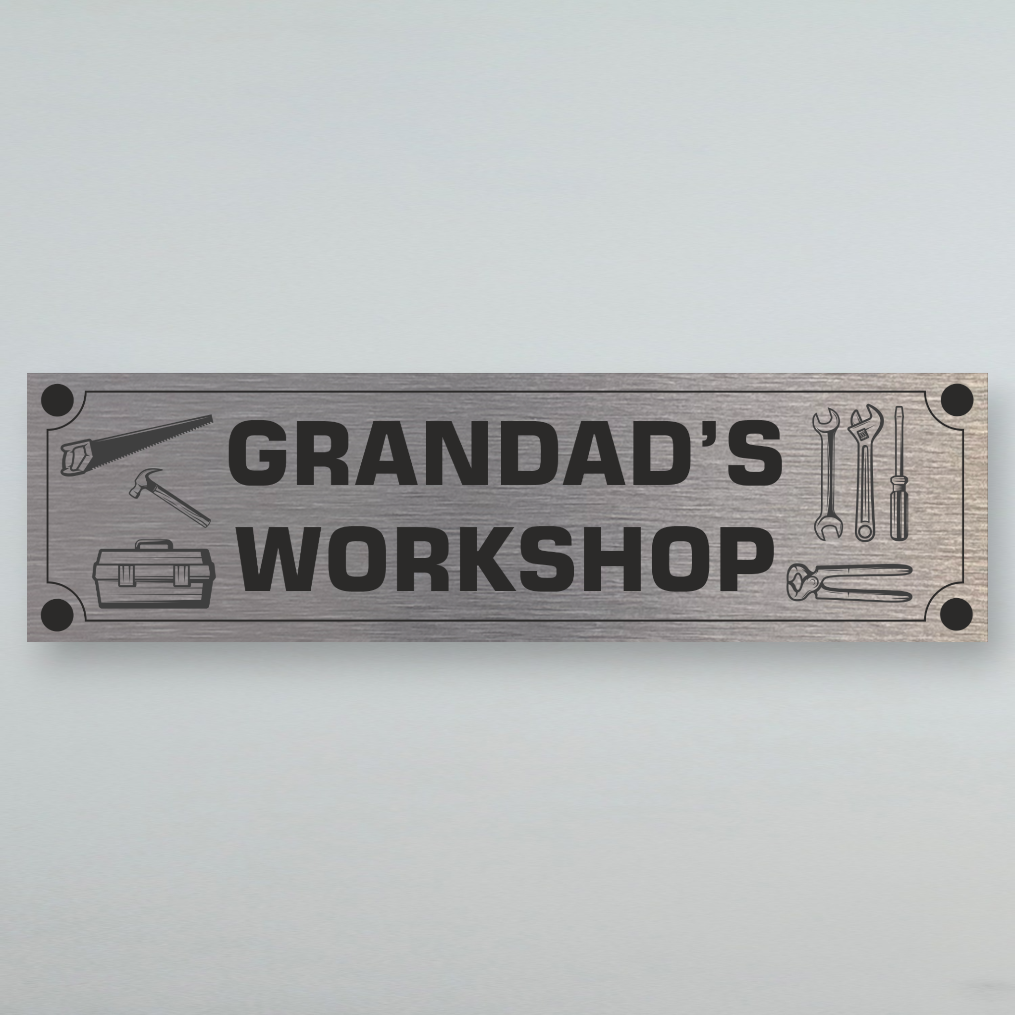 FUN - Grandad's Workshop Personalised Aluminium Plaque - With Any Name ( 7cm x 25cm )