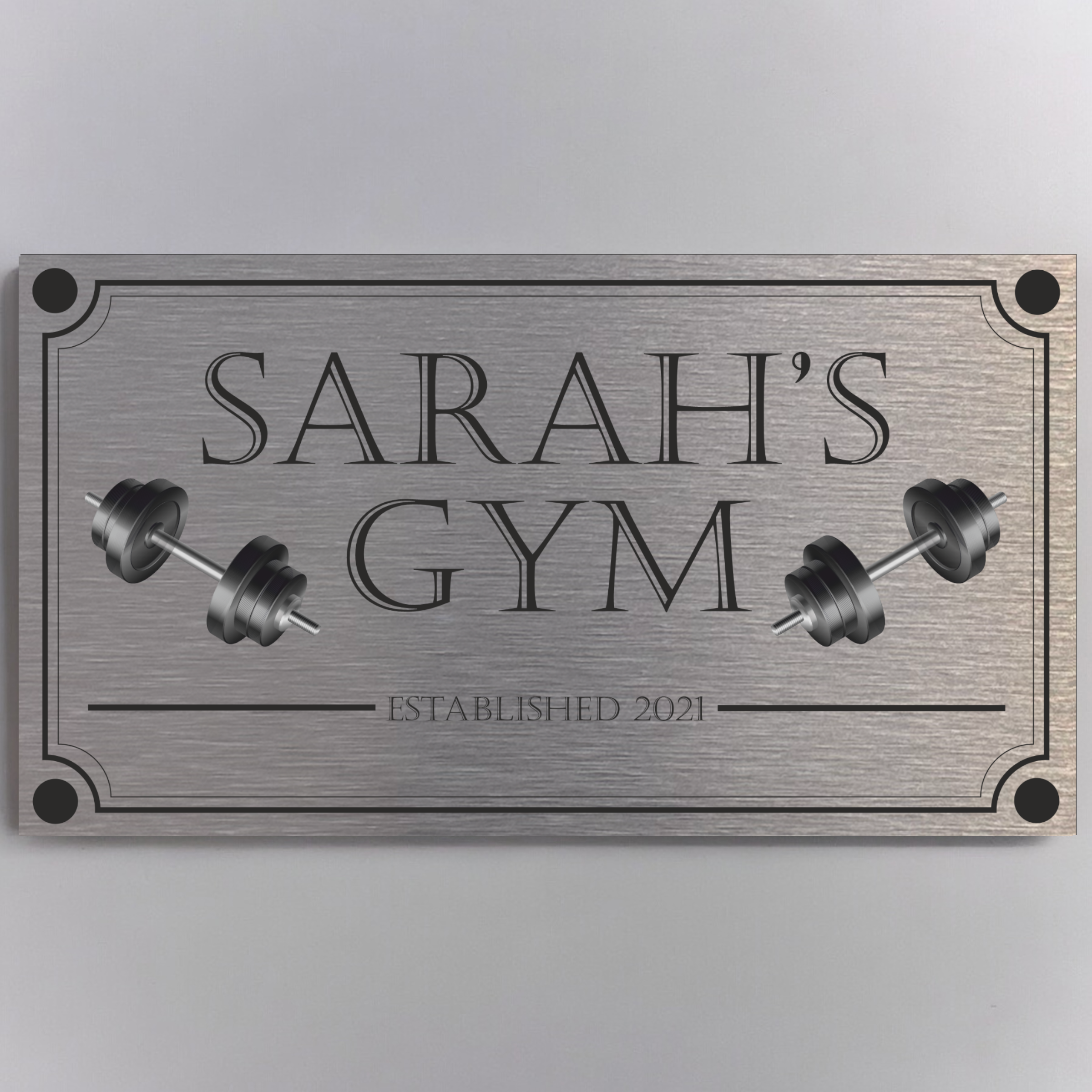 FUN - Dumbbells Gym Sign Personalised Plaque - With Any Name ( 11cm x 20cm )