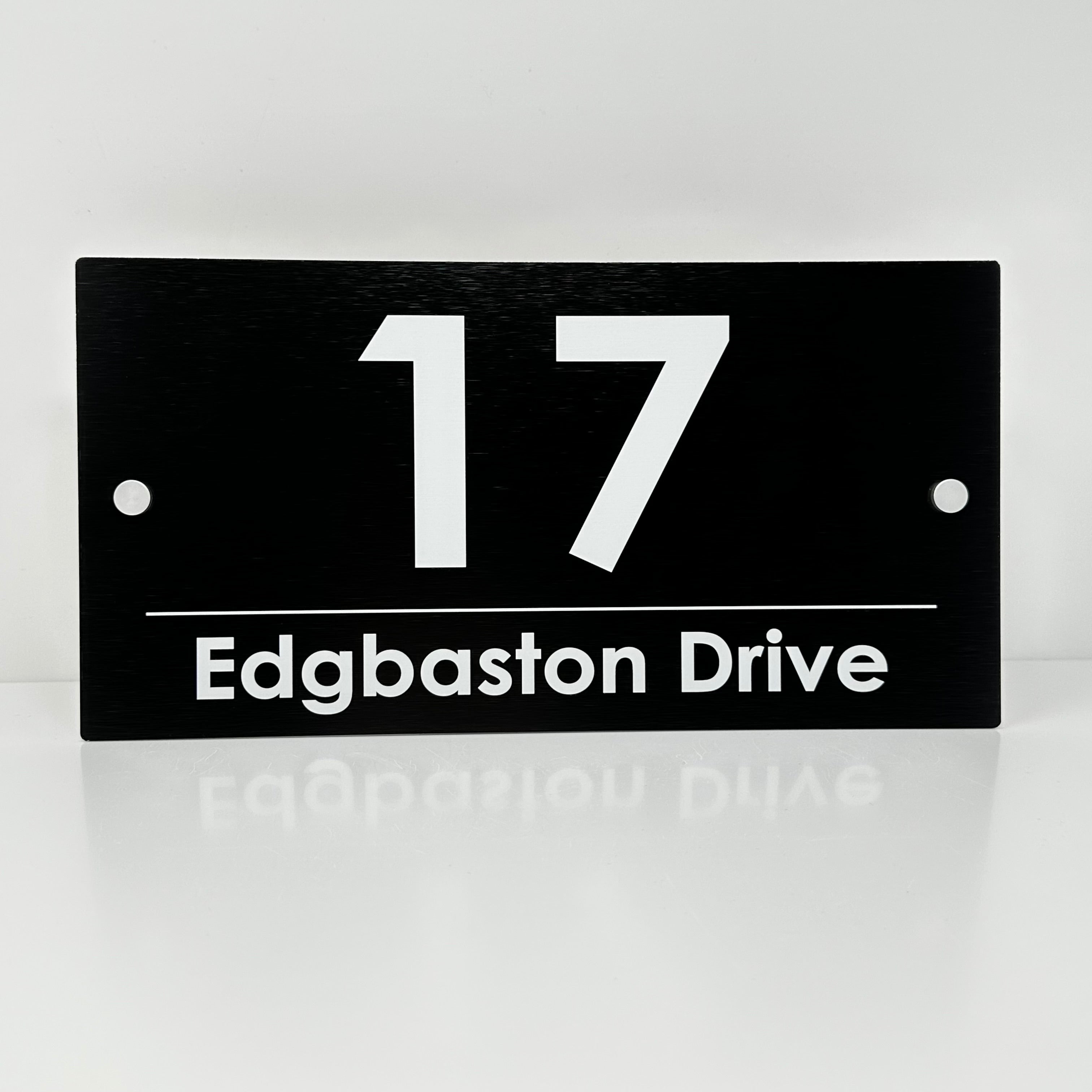 The Edgbaston Modern House Sign with a Anthracite Grey Panel and Satin Silver Stand Off Fixings ( Size - 35cm x 18cm )
