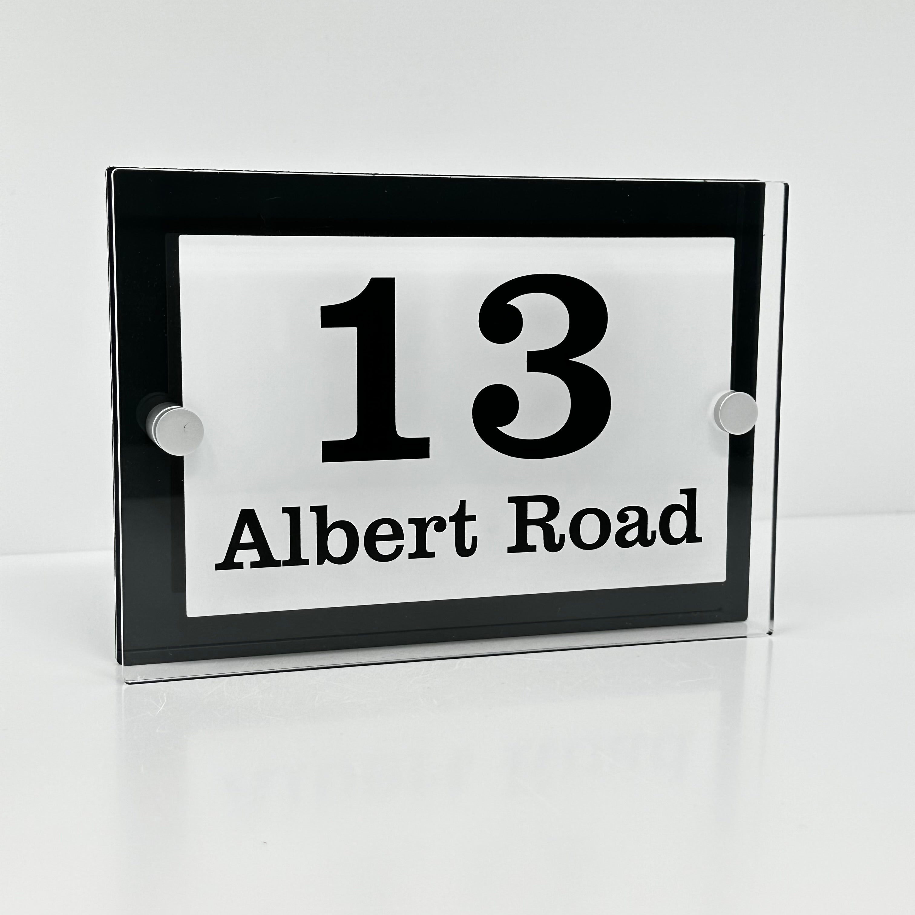 The Albert Modern House Sign with Perspex Acrylic Front, Anthracite Grey Rear Panel and Satin Silver Stand Off Fixings ( Size - 20cm x 14cm )