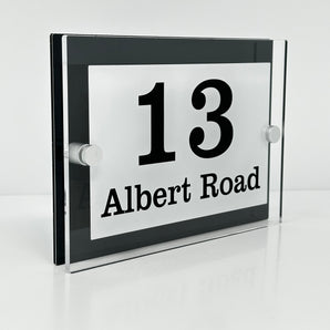 The Albert Modern House Sign with Perspex Acrylic Front, Anthracite Grey Rear Panel and Satin Silver Stand Off Fixings ( Size - 20cm x 14cm )