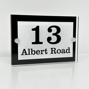 The Albert Modern House Sign with Perspex Acrylic Front, Black Rear Panel and Satin Silver Stand Off Fixings ( Size - 20cm x 14cm )