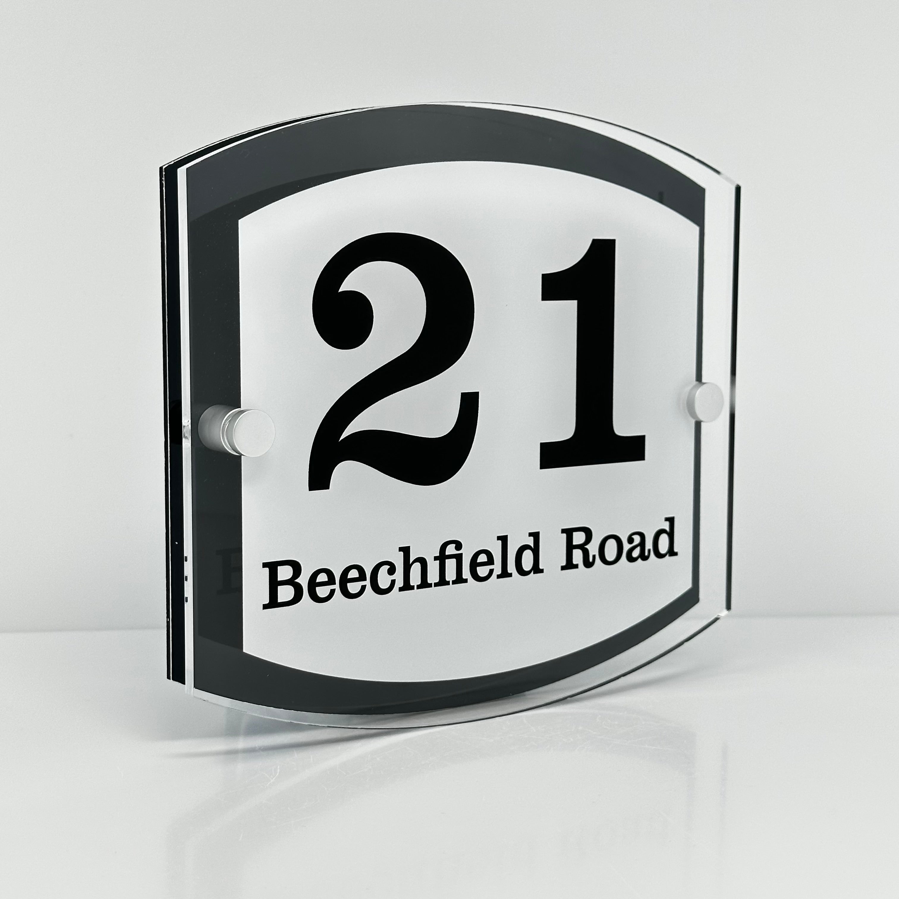 The Beechfield Modern House Sign with Perspex Acrylic Front, Anthracite Grey Rear Panel and Satin Silver Stand Off Fixings ( Size - 20cm x 18cm )