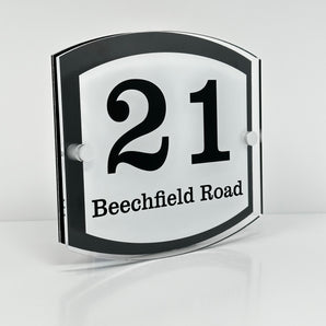 The Beechfield Modern House Sign with Perspex Acrylic Front, Black Rear Panel and Satin Silver Stand Off Fixings ( Size - 20cm x 18cm )