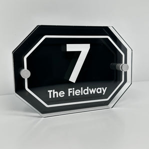 The Fieldway Modern House Sign with Perspex Acrylic Front, Anthracite Grey Rear Panel and Satin Silver Stand Off Fixings ( Size - 20cm x 14cm )