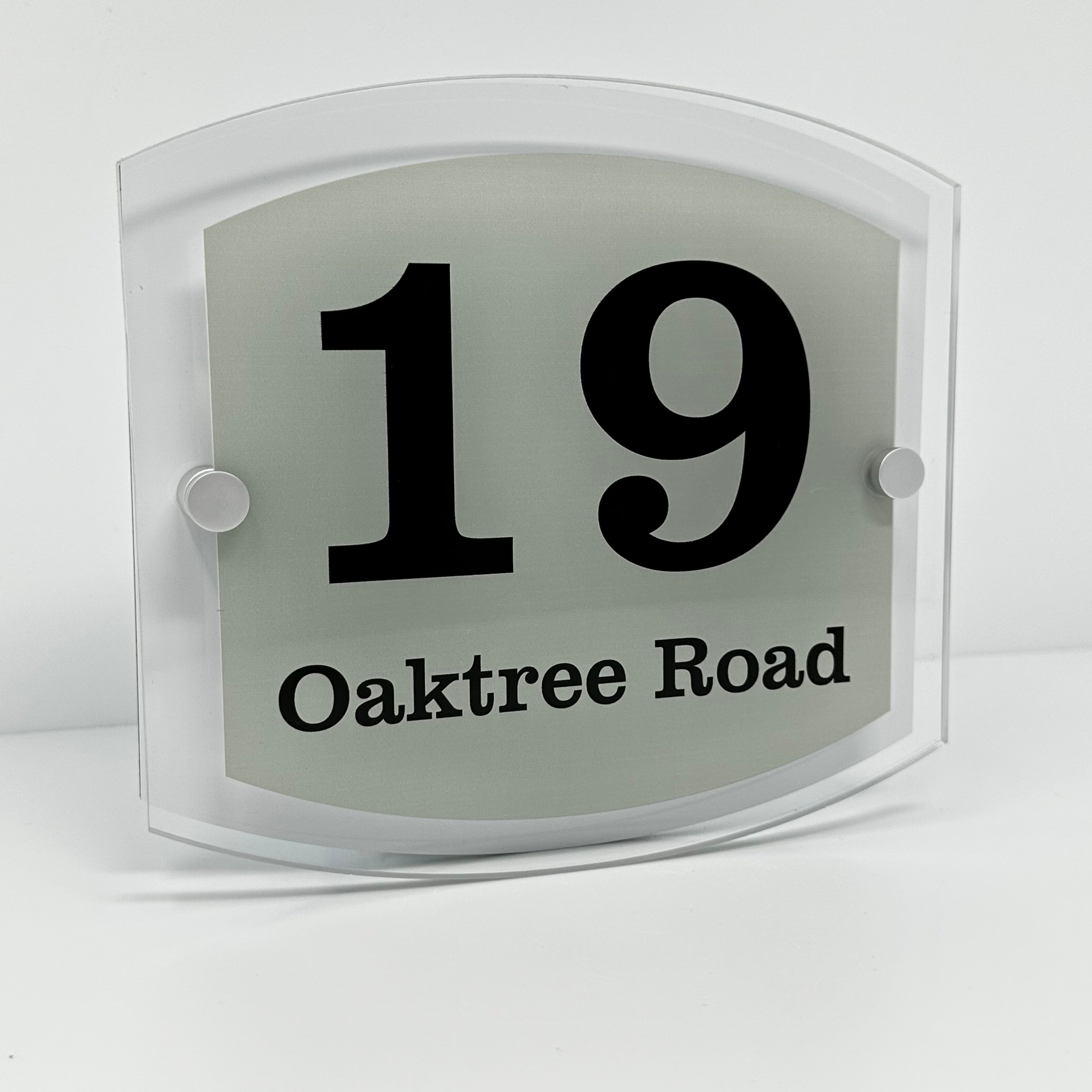 The Oaktree Modern House Sign with Perspex Acrylic Front, White Rear Panel and Satin Silver Stand Off Fixings ( Size - 20cm x 18cm )
