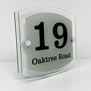 The Oaktree Modern House Sign with Perspex Acrylic Front, White Rear Panel and Satin Silver Stand Off Fixings ( Size - 20cm x 18cm )