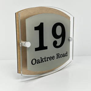 The Oaktree Modern House Sign with Perspex Acrylic Front, Brass Rear Panel and Satin Silver Stand Off Fixings ( Size - 20cm x 18cm )