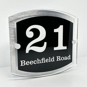 The Beechfield Modern House Sign with Perspex Acrylic Front, Silver Rear Panel and Satin Silver Stand Off Fixings ( Size - 20cm x 18cm )