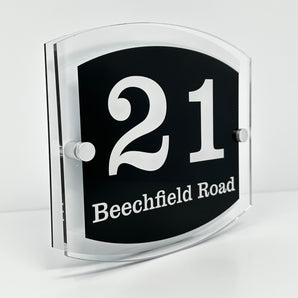 The Beechfield Modern House Sign with Perspex Acrylic Front, White Rear Panel and Satin Silver Stand Off Fixings ( Size - 20cm x 18cm )