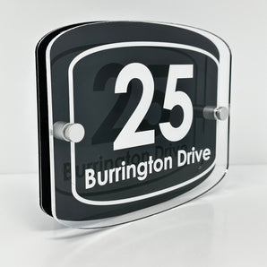 The Burrington Modern House Sign with Perspex Acrylic Front, Anthracite Grey Rear Panel and Satin Silver Stand Off Fixings ( Size - 20cm x 16cm )