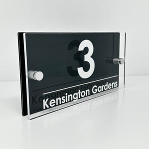 The Kensington Modern House Sign with Perspex Acrylic Front, Anthracite Grey Rear Panel and Satin Silver Stand Off Fixings ( Size - 25cm x 12cm )