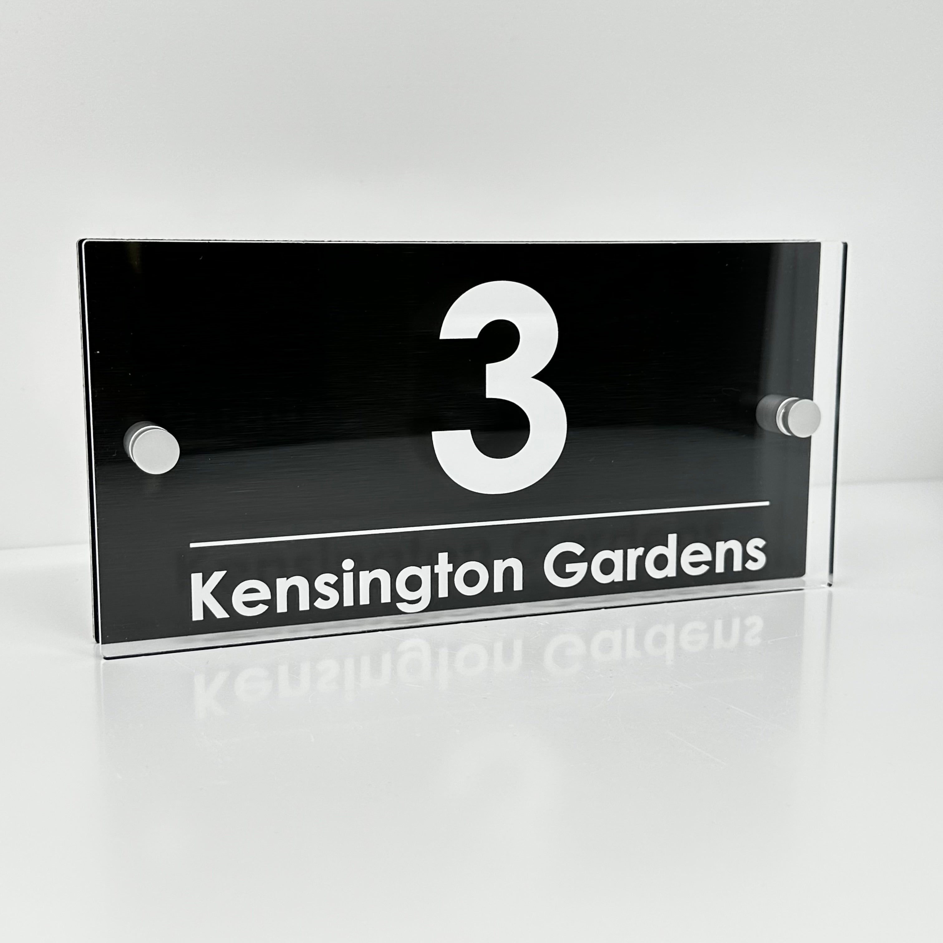 The Kensington Modern House Sign with Perspex Acrylic Front, Anthracite Grey Rear Panel and Satin Silver Stand Off Fixings ( Size - 25cm x 12cm )