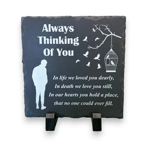Always Thinking of You 15 × 15 cm Engraved Memorial Slate Plaque with Stand