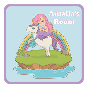 Personalised Mermaid On A Unicorn Kids Bedroom Door Sign - Unique Gift