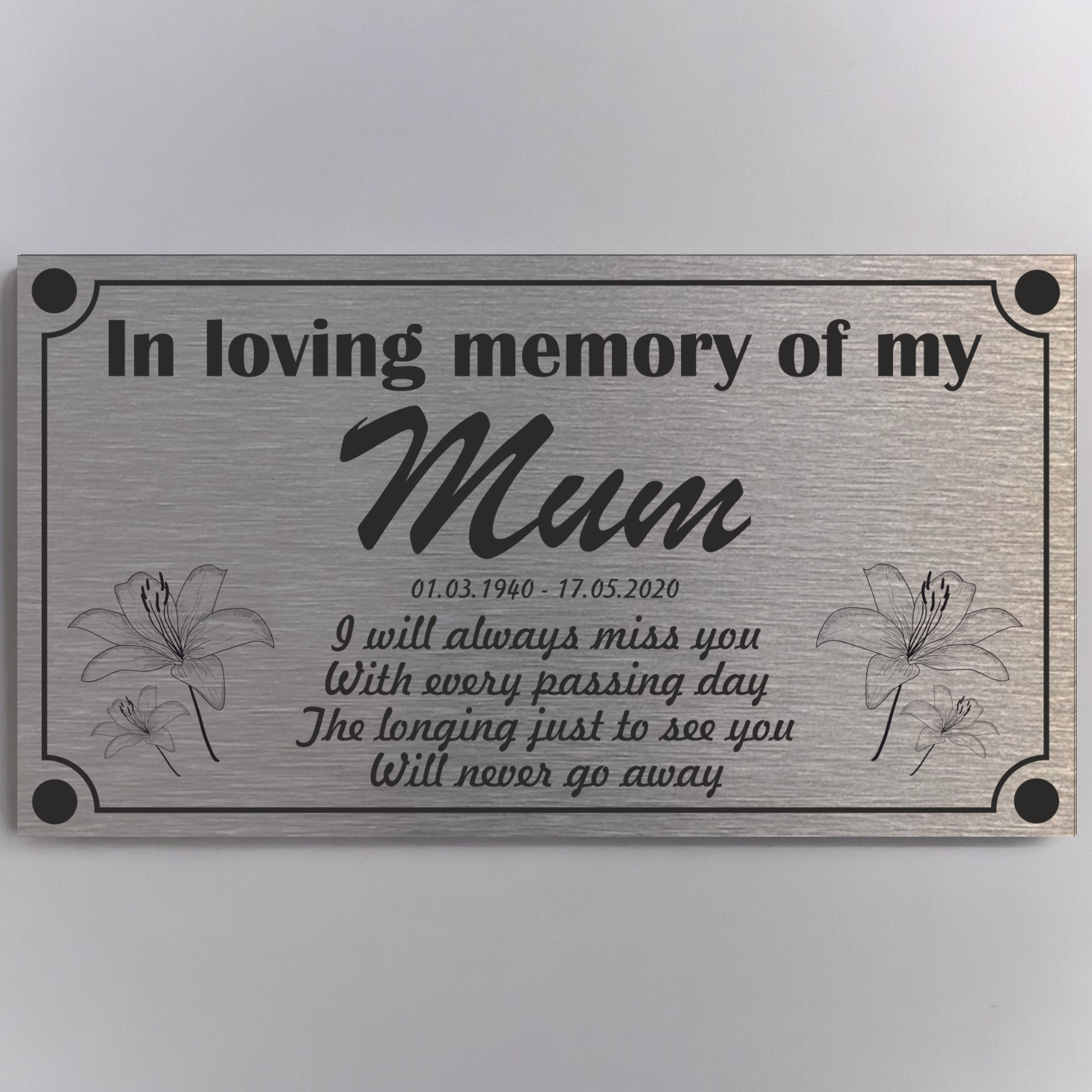 Memorial Plaque - Mum Design / Flower Design - Personalised With Any Name ( 11cm x 20cm )