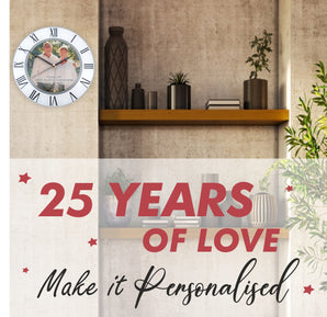 25th Silver Wedding Anniversary Personalised Photo Clock - Bespoke Personalised Anniversary Gift (30cm Silent Clock)