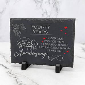 40th Wedding Anniversary Slate – Handcrafted Natural Stone Plaque with Stand – Romantic Fourty Year Keepsake – 14,600 Days of Love – Forever in Love Design - 20cm x 15cm