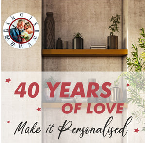 40th Ruby Wedding Anniversary Personalised Photo Clock - Bespoke Personalised Anniversary Gift (30cm Silent Clock)