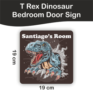 Personalised T Rex Dinosaur Coming Out Of Wall Kids Bedroom Door Sign - Unique Gift