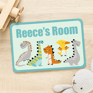 Personalised Dinosaur Bedroom Door Sign – Kids Room Name Plaque (20 x 13 cm) – Includes Double-Sided Tape – Cute Cartoon Design for Boys & Girls