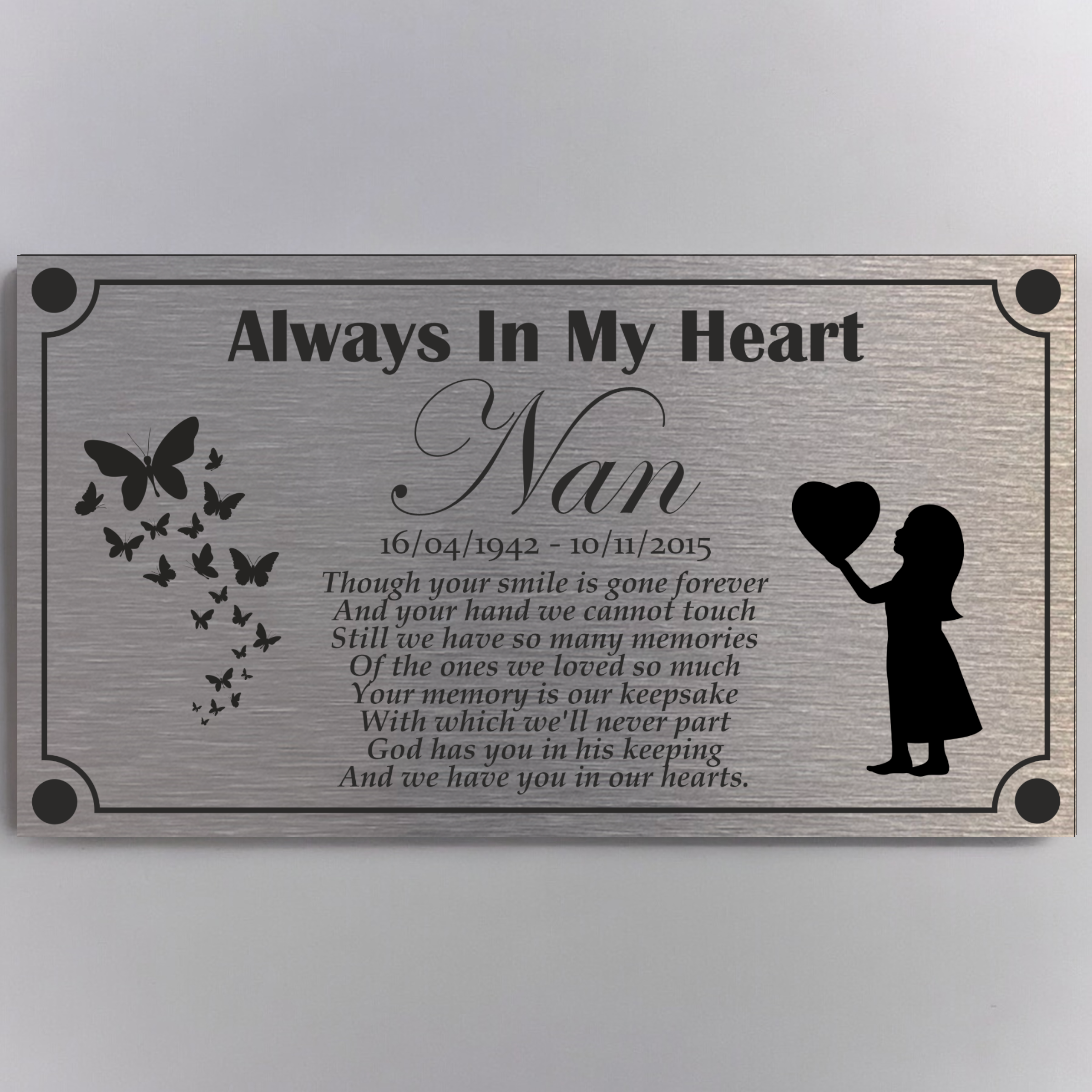 Memorial Plaque - Nan Design - Personalised With Any Name ( 11cm x 20cm )