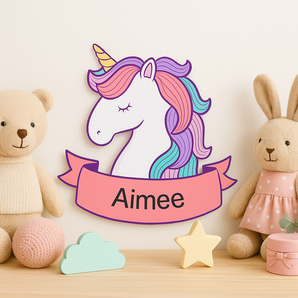 Personalised Unicorn Shaped Kids Bedroom Door Sign - Unique Gift