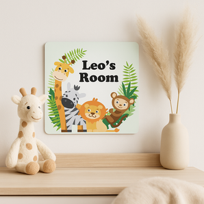 Personalised Giraffe Zebra Lion & Monkey Kids Bedroom Door Sign - Unique Gift