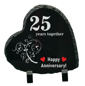 25th Wedding Anniversary Heart Slate with Stand