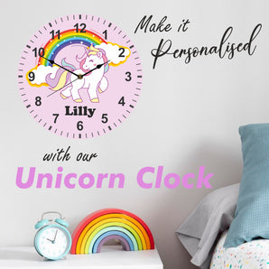 Pink Unicorn Kids Silent Clock - Bespoke Personalised Special Gift