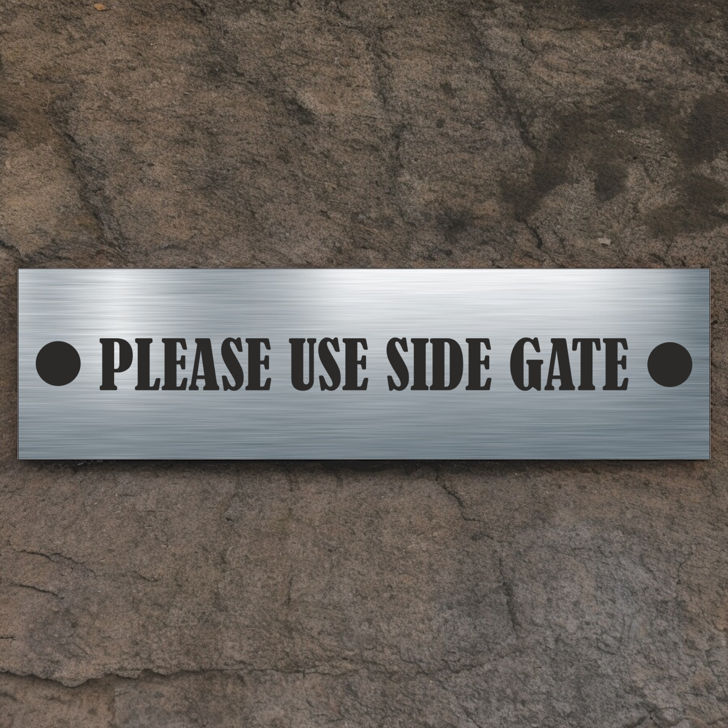 ANY TEXT - Aluminium Sign Personalised With Your Text - Example PLEASE USE SIDE GATE ( 5.5cm x 20cm )