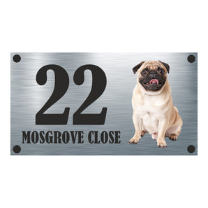 Dog Collection - Fawn Pug Aluminium House Sign - Personalised