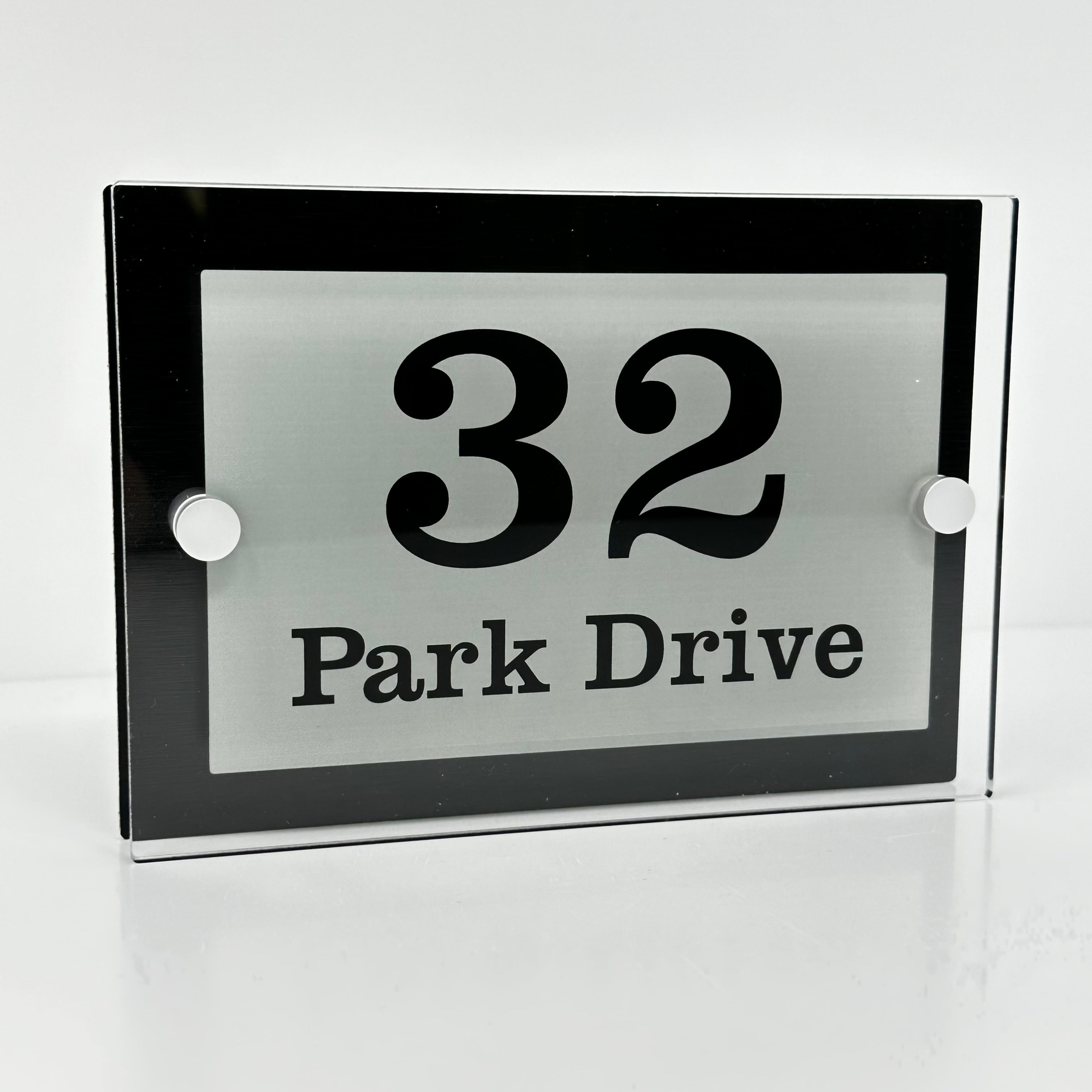 The Park Drive Modern House Sign with Perspex Acrylic Front, Anthracite Grey Rear Panel and Satin Silver Stand Off Fixings ( Size - 20cm x 14cm )