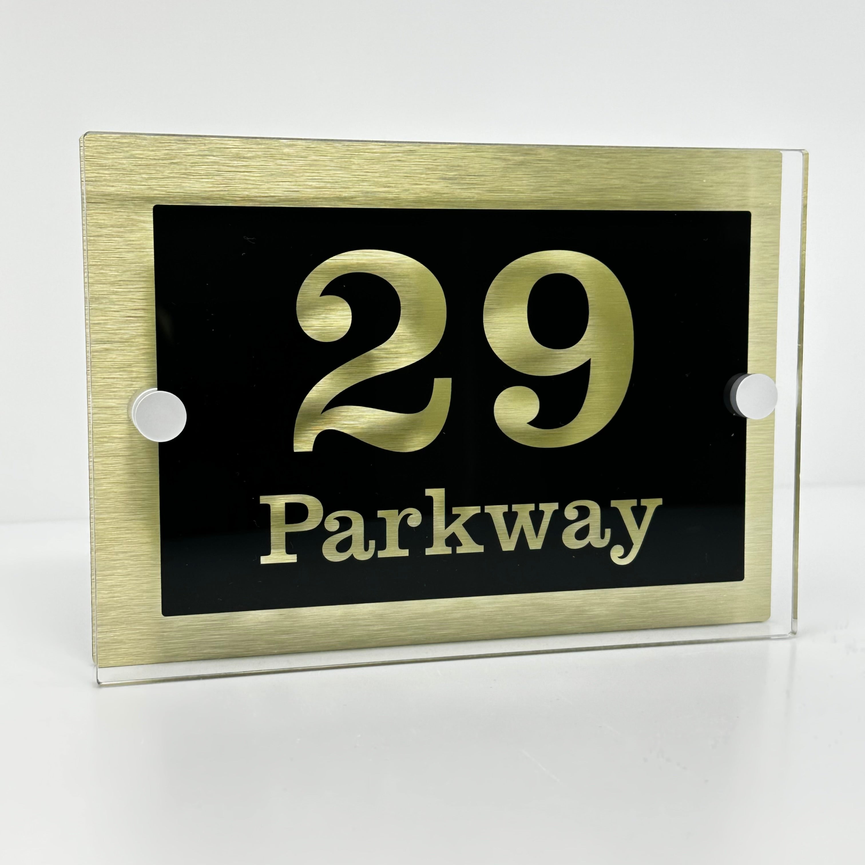 The Parkway Modern House Sign with Perspex Acrylic Front, Gold Rear Panel and Satin Silver Stand Off Fixings ( Size - 20cm x 14cm )