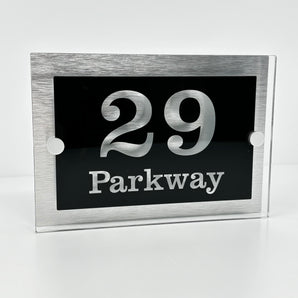 The Parkway Modern House Sign with Perspex Acrylic Front, Silver Rear Panel and Satin Silver Stand Off Fixings ( Size - 20cm x 14cm )