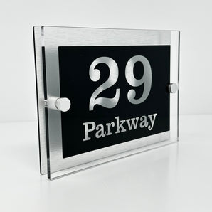 The Parkway Modern House Sign with Perspex Acrylic Front, Silver Rear Panel and Satin Silver Stand Off Fixings ( Size - 20cm x 14cm )