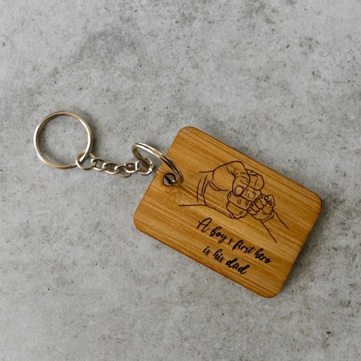 Personalised Special Message Bamboo Keyring - A boys first hero is his dad