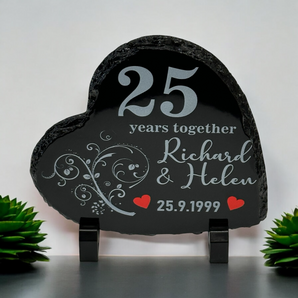 25th Wedding Anniversary Heart Slate with Stand