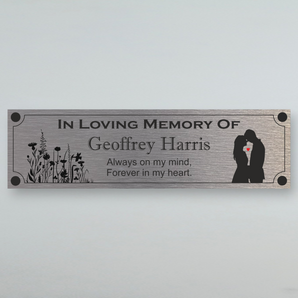 Bench Memorial Plaque - Silhouette With Red Heart Aluminium Plaque - Personalised With Any Name ( 7cm x 25cm )