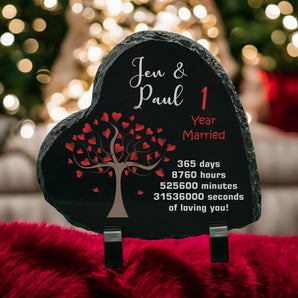 1 Year Married Slate Heart with Stand