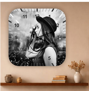 Square Photo Clock - Numbers - Your Image Printed on the Clock