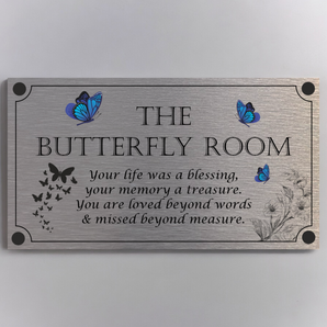 Memorial Plaque - Beautiful Butterfly Design - Personalised With Any Name ( 11cm x 20cm )