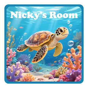 Personalised Sea Turtle Kids Bedroom Door Sign - Unique Gift