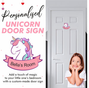 Personalised Unicorn Shaped Kids Bedroom Door Sign - Unique Gift